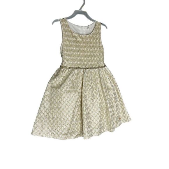 TAHARI Girl Golden Sparkles White Zip Strap Back Shimmer Holiday Dress Size 4 - Picture 3 of 11